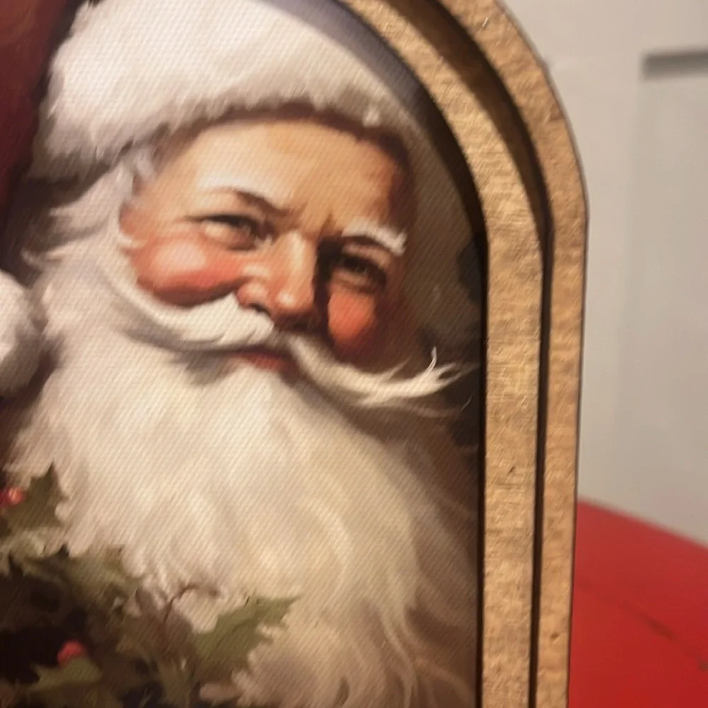 Vintage Santa Claus Rounded Top Wooden Framed Art. Farmhouse Christmas Decor. - Picture 5 of 6